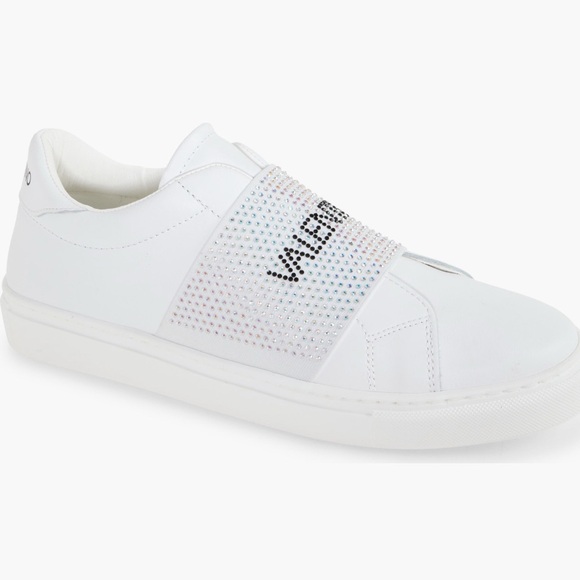 NEW VALENTINO White Slip-On Sneakers with Rhinestone Strap - Picture 1 of 4
